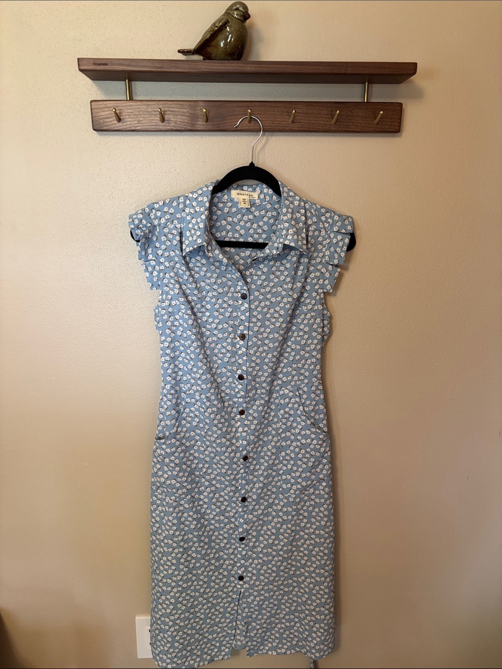 Monteau Pale Blue Daisy-Print Button Midi Dress